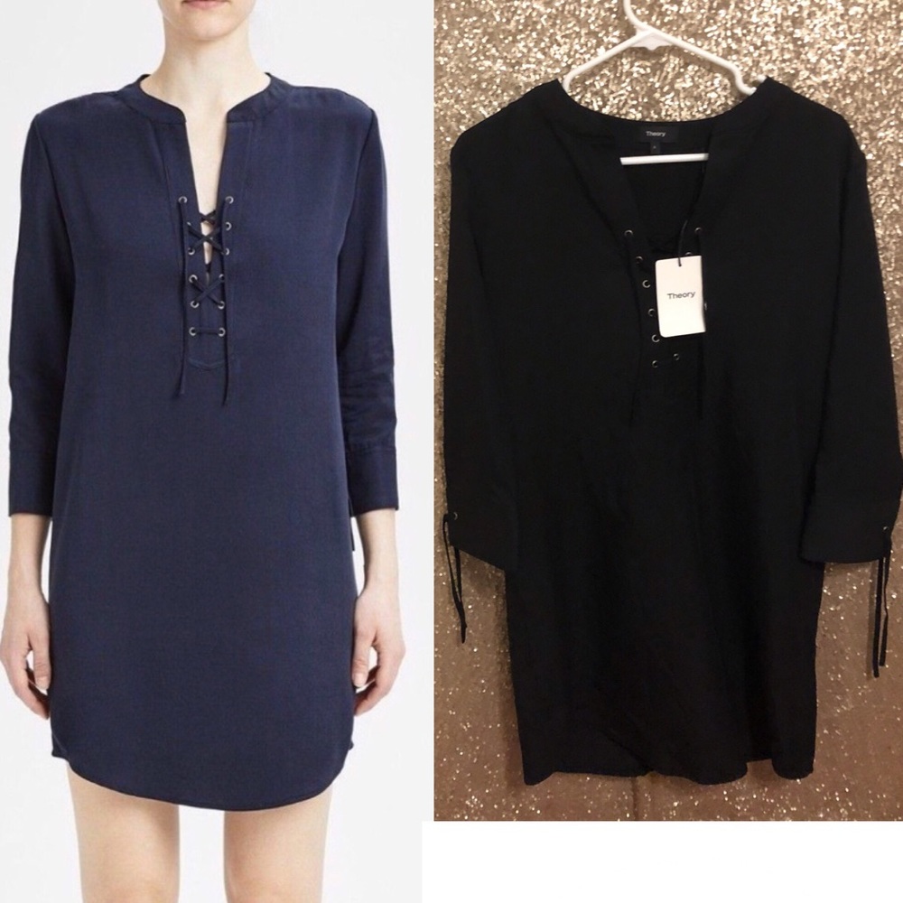 Theory Black Jullitah Lace Up Dress Sz 6